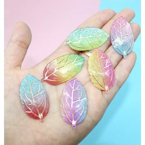 Glitter Resin Cabochons Rainbow Colors Tree Leaf Shape Flatback Patch Sticker Phone Shell Hair Clip Charms DIY Decor 10pcs