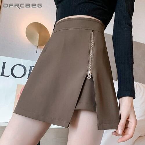 Camel Women Summer Zipper Skirts Shorts For Women 2021 High Waist Casual Kawaii School Short Skirt Feminino Falda Saia