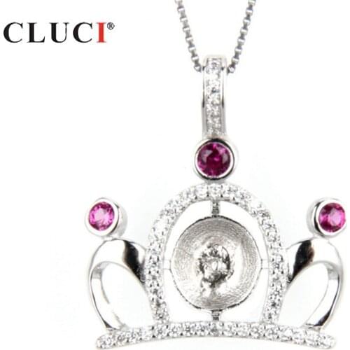 CLUCI Silver 925 Crown Pendant Women Fine Jewelry 925 Sterling Silver Pearl Pendant Mounting Crown Charms Pendant SP088SB