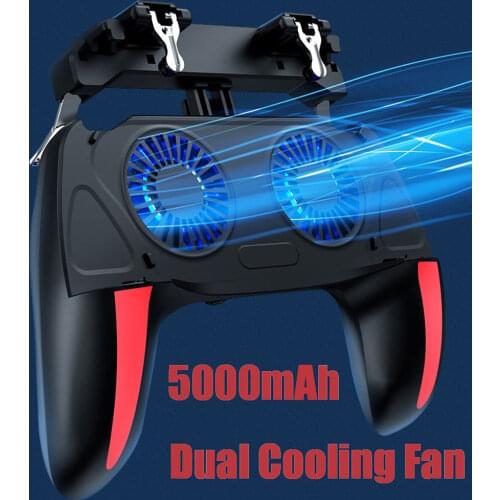 Dual Fan Cooler Gamepad for PUBG Game Controller For 4.7-6.5 inch H10 Mobile Phone Game Shooter Joystick 500mAh Cooling Gamepad