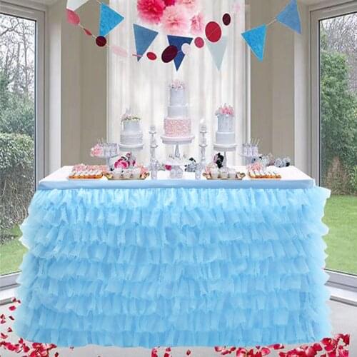 Double Layers Table Skirt for Birthday Halloween Wedding Decoration Baby Shower Decorations Table Tulle Skirt