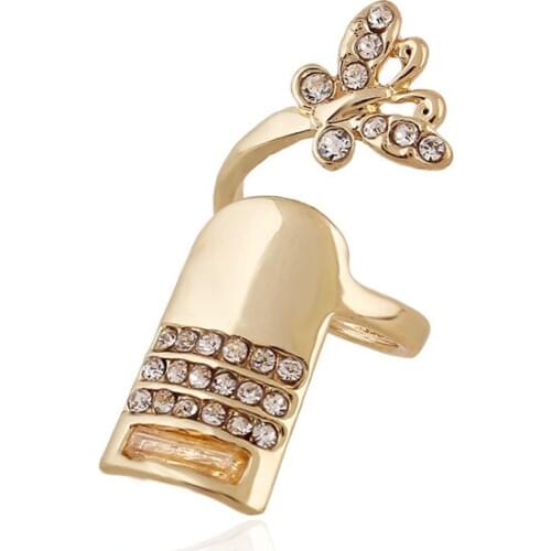 European Fashion Resizable Alloy Butterfly Finger Rings With Rhinestone
