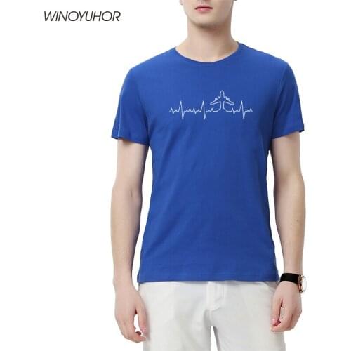 Heartbeat Plane Pilot Funny Print T Shirt Men Short Sleeve Cotton Plane Driver T-shirts Mens Clothing Camisetas