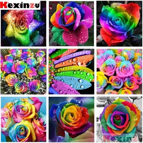 KEXINZU 3D Diamond Painting "Colored roses" DIY Full Rhinestones Drill Cross-stitch Kits Square Round Diamond Embroidery