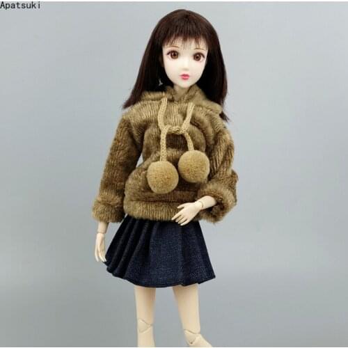 1:6 Brown Clothes Set for Barbie Doll Outfits Sweatshirt Hoodie Denim Pleated Skirt 1/6 Dolls Accessories Toys For Children