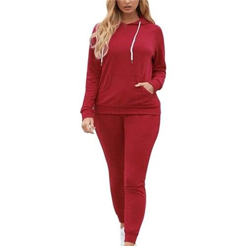 Casual Autumn Two Pieces Women Running Sets Solid Long Sleeve Hoodies with Pocket Drawstring Sweatpants Female Workout Set
