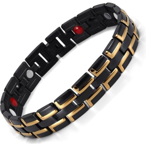 Healing Magnetic Bracelet Men/Woman 316L Stainless Steel 3 Health Care Elements(Magnetic,FIR,Germanium)Gold Bracelet Hand Chain