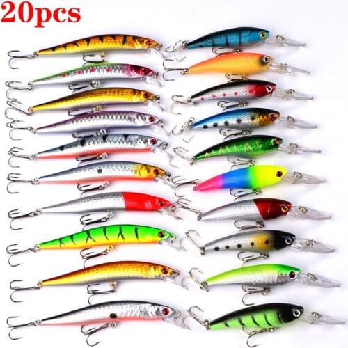 Lidafish 20Pcs Mixed Artificial Hard Bait 3D Eyes Minnow Fishing Lures Wobbler Crankbaits Swimbait Carp Fishing Tackle Pesca