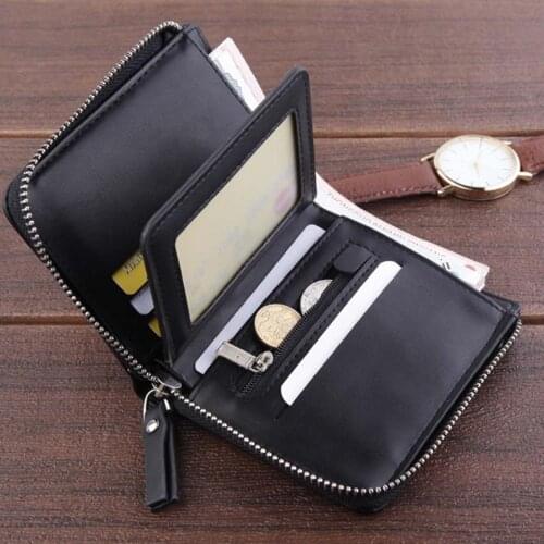 65% Dropshipping!!Mens Card Holder Faux Leather Multi-slot Short Zipper Wallet Credit Card Wallet Clip