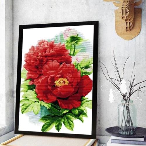 Red peony flower DIY cross stitch kit flower handmade embroidery 14CT and 11CT embroidery crafts home cloth decoration painting