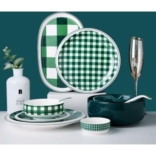 Japanese Style Bowl and Dish Set Ceramic Party Tableware Set Household Porcelain Steak Plates Bowl Breakfast Dinner Decoration