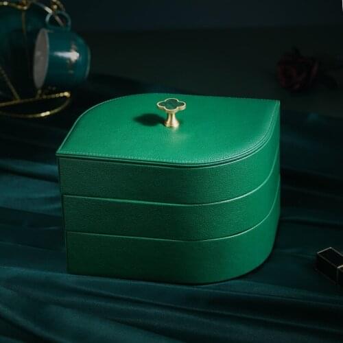 2021 Luxury Large New PU Leather 3Layers Jewelry Organizer Tray Jewelry Storage Case Earring Ring Necklace Jewellery Box Casket