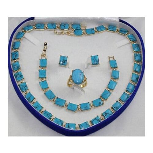 Turquoise stone necklace bracelet earring ring set