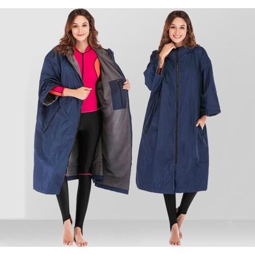 Unisex 3/4 Sleeve Beach Changing Robe Jacket Waterproof Changing Robe Outdoor Camp Windbreaker Cloak Fleece Lining Coat Poncho