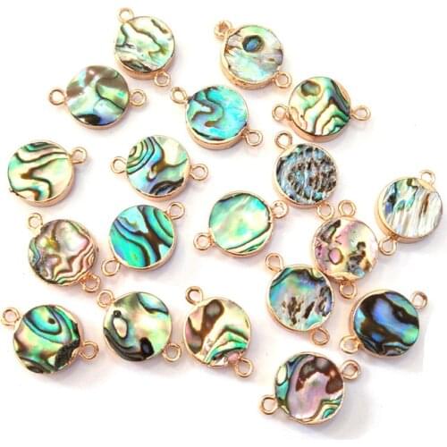 New Fashion Natural Abalone Shell Charms Connector Round Double Hole Pendants For Jewelry Making DIY Bracelet Necklace 12x20mm