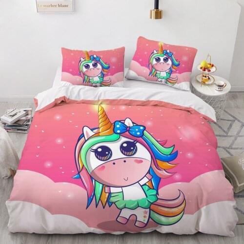 Luxury 3D Duvet Cover Set Comforter Bedding Set Queen King Queen Double Single Pink Unicorn Cartoon Design Custom Bedclothes