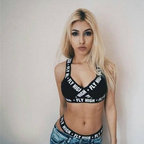 Sexy Bandage Sport Bra Set Solid FLY HIGH Letter Printed 2021 New Womens Bra+high Waist Brief Sets Plus Size Fitness Sports