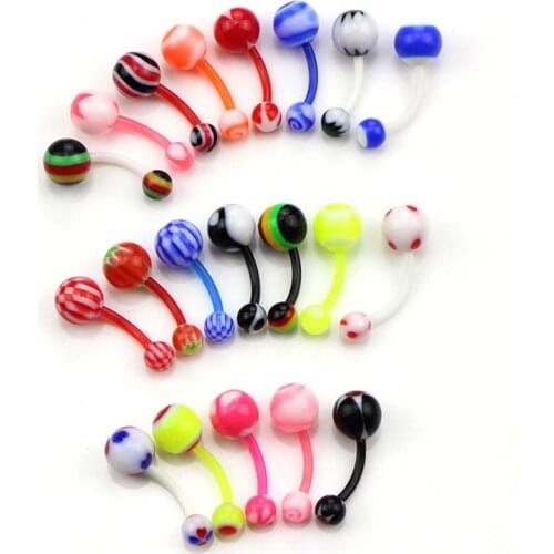 20Pcs New Mix Color Silicone Belly Piercing Navel Flexible Bar Balls Piercing Nombril Stud Earring Body Jewelry Drop Shpping