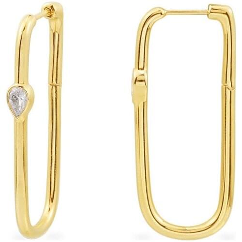 SOELLE Brand Real 925 Sterling Silver Yellow Gold Color Rectangle Earrings with Pear Shaped Zircon Stones Women Enchainee Series