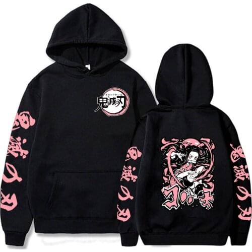 Popular Anime Kamado Nezuko Demon Slayer Hoodies Fashion Cartoon Pink Pattern Clothes Harajuku Casual Hooded Sweatshirts Male