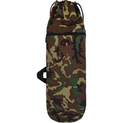 Useful Skateboard Bag Waterproof Canvas Solid Color Camouflage Zip Drawstring Adjustable Strap Longboard Storage Bag for Outdoor