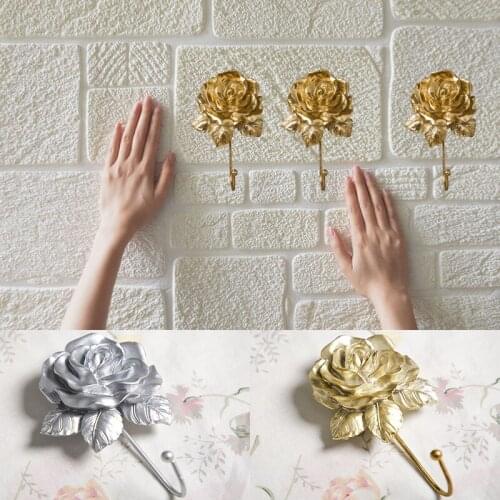 1PC Dress Rose Flower Hook Clothes Coat Hanger Wall Mounted Bathroom Door Gold Towel Vintage Holder