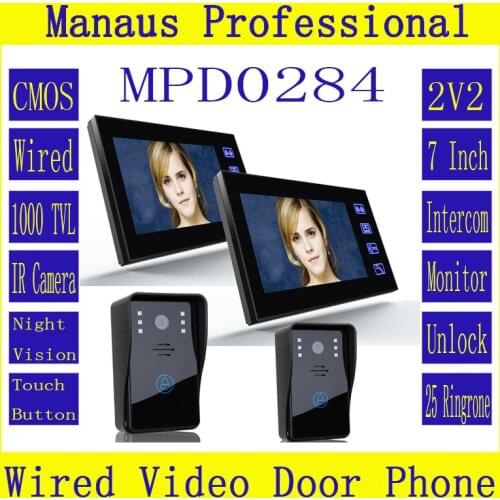 7" Video Door Phone Intercom Doorbell With 2pcs 1000TVL Outdoor Home Security CCTV Surveillance Camera + 2pcs Indoor Monitor 284