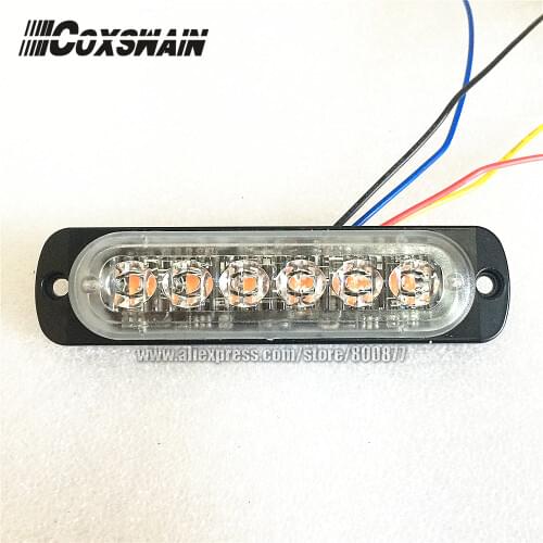 Car external warning light LED surface mounting grill light, 0.3" thin, 17 flash patterns, 6 * 3W LED, can Sync/Alter flash (A6)