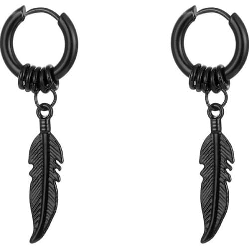 Cross feather Stud Earrings Punk Rock Style For Women men High Quality Stainless steel Hiphop kpop Ear Fashion Jewelry