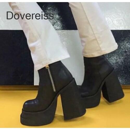 Dovereiss Fashion Female Boots Winter Sexy Elegant Waterproof Pure Color Genuine Leather Chunky Heels New Ankle Boots 41 42 43