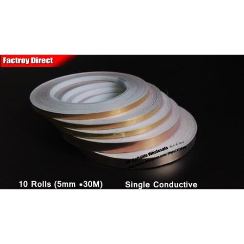 10 Roll 5mm*30M*0.06mm Self-Adhesive Copper Foil Tape for Electromagnetic Wave EMI Shielding Phone Signal Masking, Guitar Bass