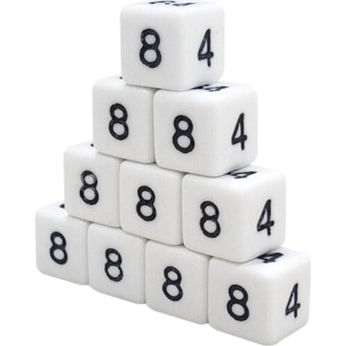 100pcs White Gaming Dice 8/10/16mm Standard Six Sided Decider Number Dice Toy