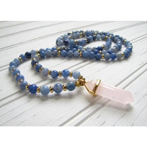 5 Laps Bracelets 108 Mala Healing Bracelet Blue Aventurine Bracelet RoseQuartz Hexagonal Prism Column Men And Womens Wrist Mala