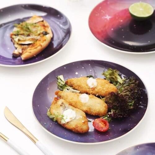 8 Inch Nordic Night Sky Bone China Ceramic Dinner Plate Western Household Porcelain Plate Steak Dessert Cake Tray Fruit Dishes