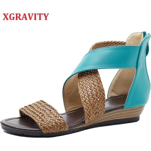 XGRAVITY Plus Big Size New Women Retro Sandals Colorful Wedge Shoes Sexy Strap Design Ladies Shoes Vintage Casual Sandals B042