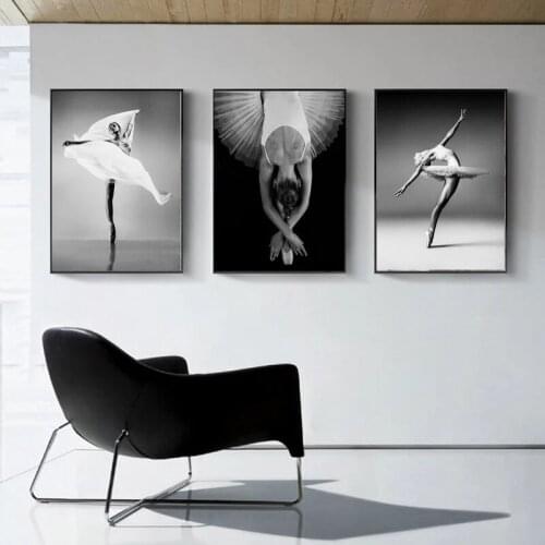 Black and White Elegant Ballet Dance Ballerina Canvas Painting Poster Wall Art Nordic Style Girl Portrait Picture Home Decor