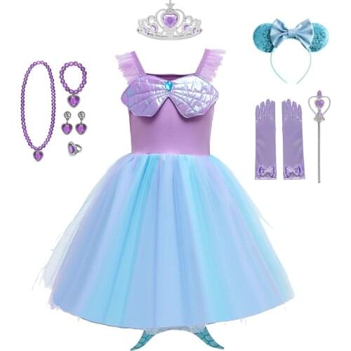 Girls Little Mermaid Ariel Princess Dress Kids Halloween Fancy Costume Children Carnival Birthday Party Clothes Summer Dress Up