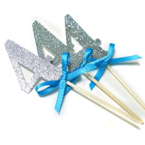 Blue and Gold Glitter Cupcake toppers birthday decorations custom number wedding toothpicks Bridal baby shower party decorations