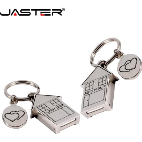 JASTER (over 10 pcs free LOGO) USB 2.0 Cute Metal House Shape USB Flash Drive 8GB 16GB 32GB 64GB Usb Memory Stick Pendrive Gifts