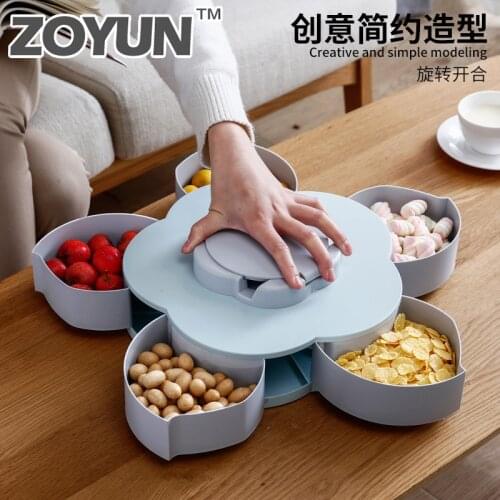Creative Petal Rotating Fruit Container Food Melon Seeds Snacks Nut Candy Storage Boxes Plastic Fruit Plate Kitchen Organizer