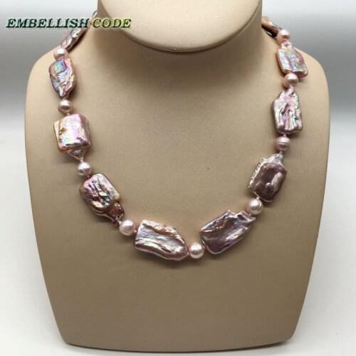 New kind pearl necklace big size keshi Irregular Rectangle square peach pearls natural freshwater Cultured pearl special jewelry