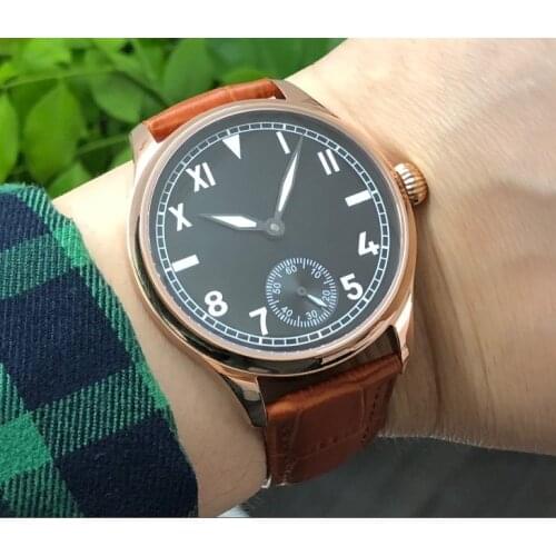 44mm Sapphire crystal or mineral glass Asian 6498 Mechanical Hand Wind movement mens watch Rose gold case luminous gr308-g8