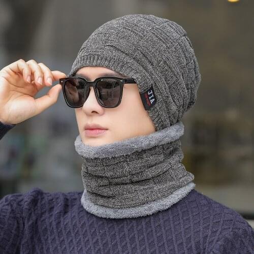 New Mens Winter Knitted Hat Fashion Soft High Quality Add Fur Lined Cap Male Thick Neck Protective Warm Hat