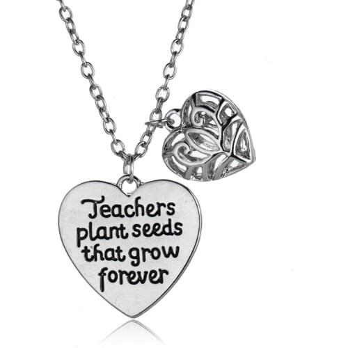 Teachers Plant Trees That Grow Forever Heart Pendant Necklace Stainless Steel For Thanks Teacher Teachers Day Jewelry Gift