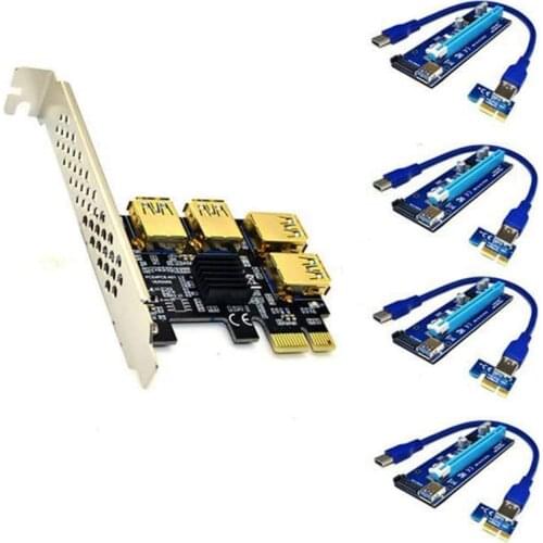 PCIe 1 to 4 PCI Express 16X Slots Riser Card PCI-E 1X to 4 PCI-E Slot Adapter USB 3.0 Port Multiplier for Mining