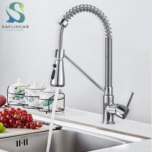 Spring Kitchen Sink Faucet Two Outlet Modes Pull-out Sprayer Deck Installation Single Hole Kitchen Faucet