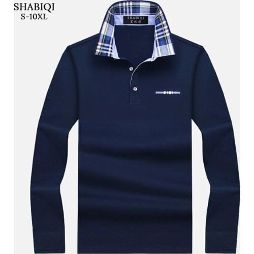 SHABIQI New Brand Mens Polo Shirt Solid Long Sleeve Polo Men Autumn Full Sleeve Warm Mens Casual Pocket Cotton Tops 6XL-10XL
