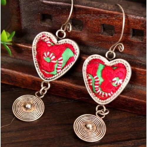 Retro creative personality gourd shaped embroidered Miao Silver Earrings