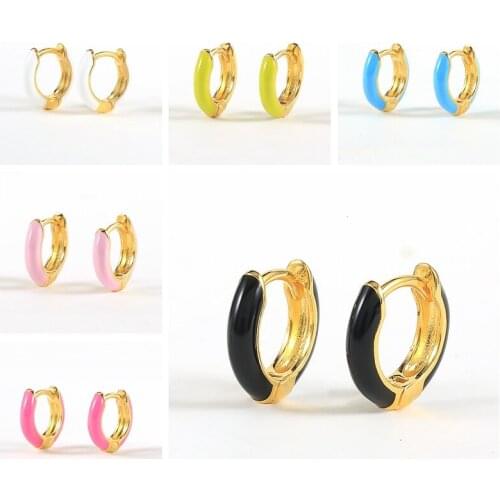 BOAKO 925 Sterling Silver Huggie Earrings For Women 2021 Color Dripping Oil Hoop Earrings Ear Piercing Pendientes Mom Gifts