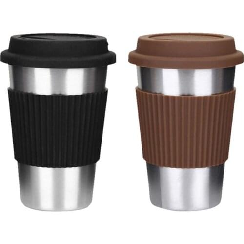 Stainless steel modern coffee cup, non-slip anti-slip cover with silicone lid, drinking cup, beer, tea, coffee cup